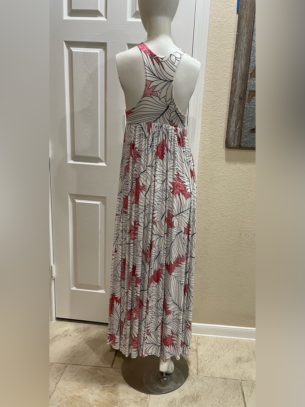 Rachel Pally Isa High Neck Racerback Maxi Dress - White/Red/Black Dart Print XXS